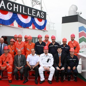 Delivery ceremony of M/T Achilleas at Universal Shipbuilding Corporation at the Ariake Shipyard in Japan on June 25, 2010.