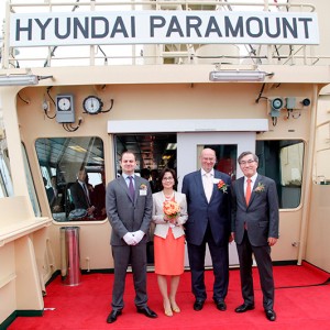 Delivery ceremony of M/V Hyundai Paramount at Hyundai Heavy Industries Co. in South Korea, on April 4, 2013.
