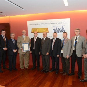 Delivery ceremony of C/V 'Alexandros' at HHI Gunsan, organised by Lloyd's Register of Shipping at Capital headquarters in January 2013.
