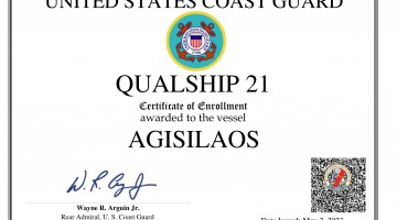 M/T 'Agisilaos' Enrolls in the USCG Qualship 21 Program